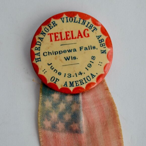 Antique 1918 Hardanger Violinist Association Telelag Pin Chippewa Falls Violin - Picture 2 of 6